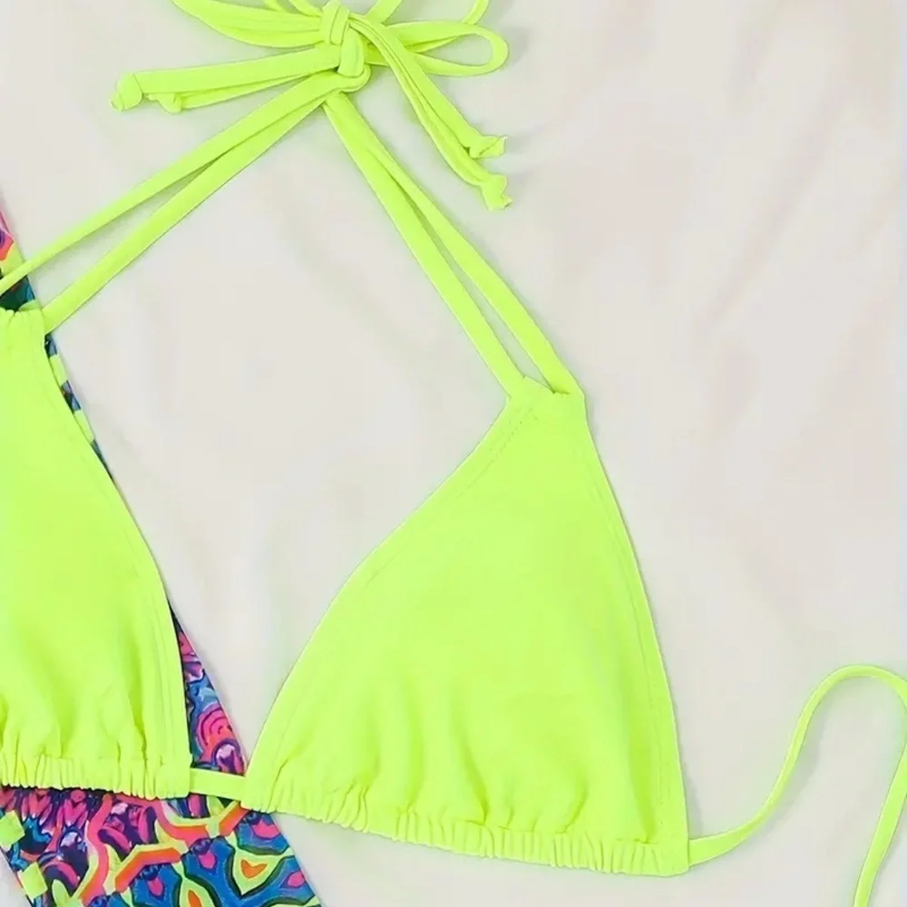 4pc Yellow Triangle Halter High Cut Bikini Set with Shrug & Drawstring Skirt